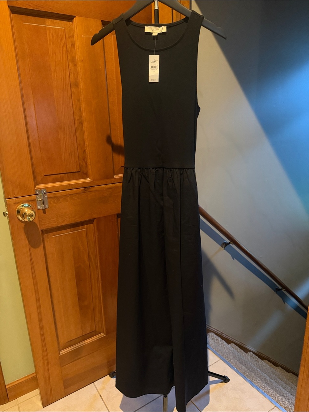 LOFT Black Sleeveless Mixed Media Maxi Dress